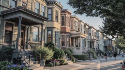 Row of classic Chicago townhomes lining a quiet residential street.